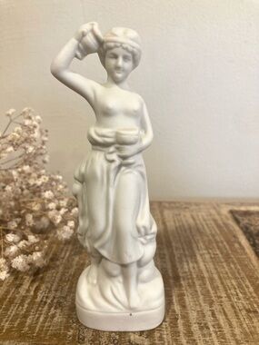 Matte White Vintage Ceramic Figurine Made in Japan Woman with Jars